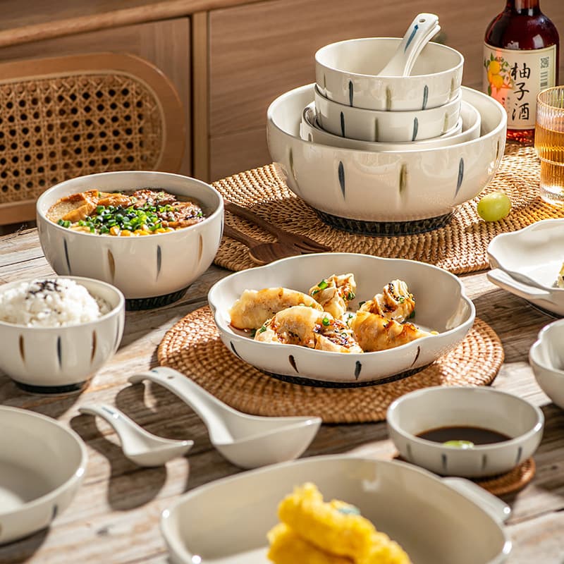 Japanese-style Tableware Bowl Plate Dish Light Luxury Home Simple Ceramic Plate Dish Soup Bowl Fish Plate Gift Light Luxury Retro