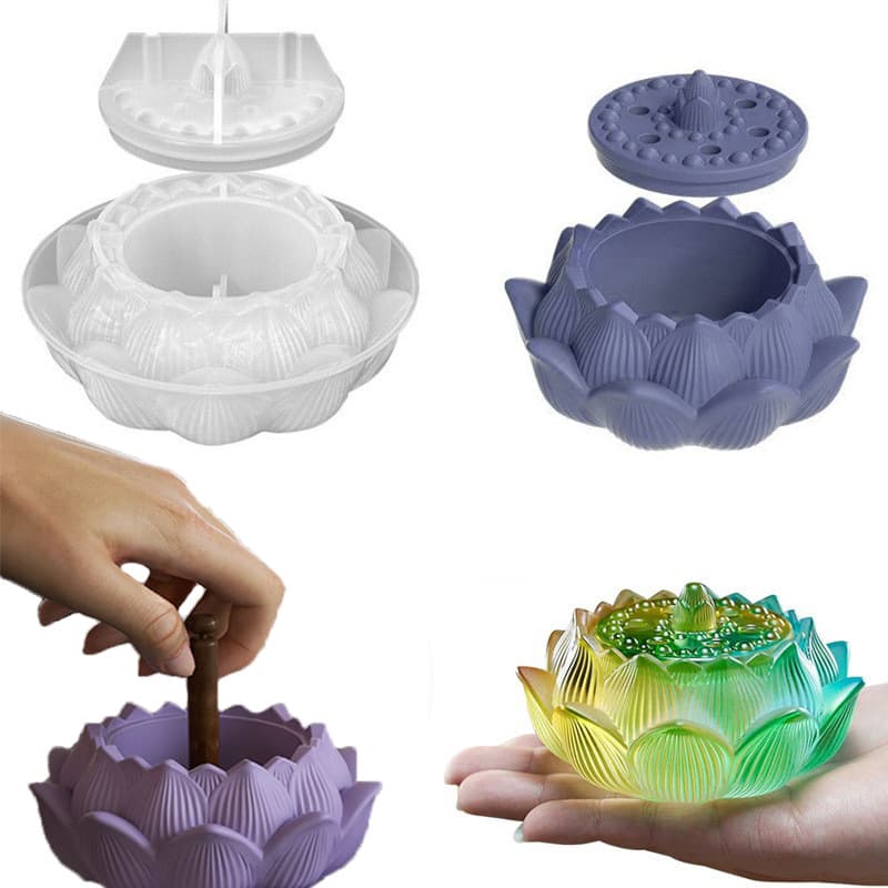 Cross-border Lotus Aromatherapy Candle Cup Resin Silicone Mold, Crystal Epoxy DIY Flower Incense Burner Storage Box Wholesale