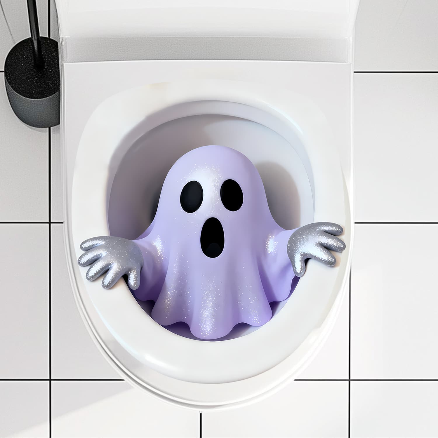 Xinuo PH_QTX67 Cartoon Surprised Ghost Waterproof Self-Adhesive Toilet Sticker Bathroom Toilet Lid Decoration