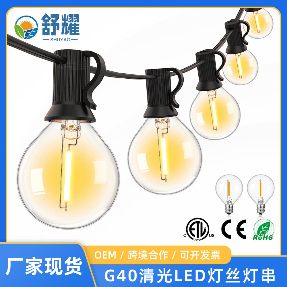 Amazon G40 String Lights EU/US Standard 1W Outdoor Waterproof Garden Wedding Decoration LED Camping String Lights