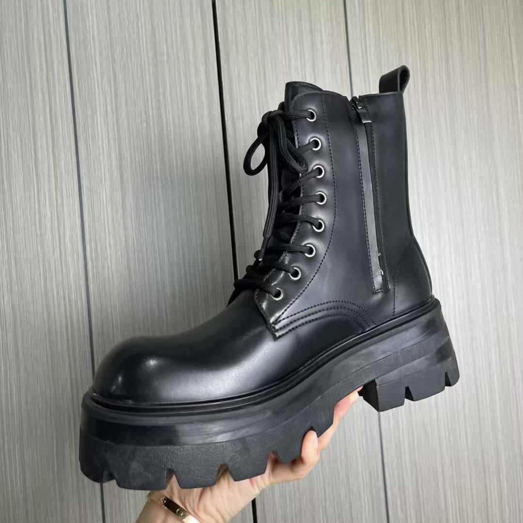 Martin Boots Men Autumn Winter British Style Mid-Calf Black Side Zipper Thick Sole Motorcycle Retro Work Boots 7368