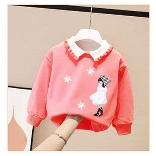 Girls' Autumn Long Sleeve Hoodie Korean Version Kids Top T-Shirt Base Layer Solid Color Spring Style for Toddlers and Small Kids
