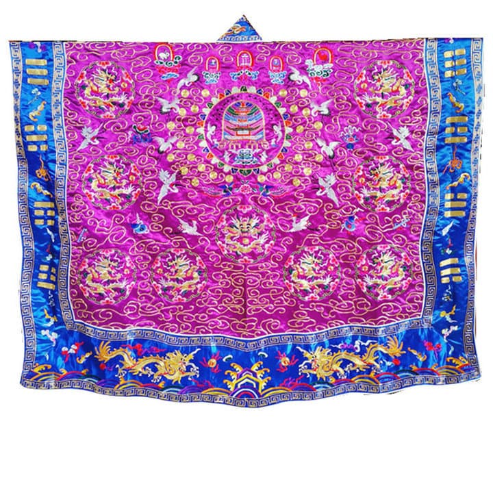 Golden Silk Nine Dragons Ritual Robe, High-Ranking Taoist Robe, Imitation Hand-embroidered Blue-edged Nine Dragons Taoist Robe, Ritual Clothing