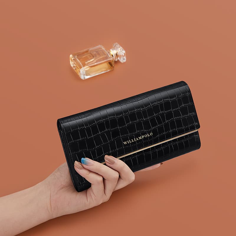 Yinghuang Paul Women's Long Wallet Genuine Top-Layer Cowhide Crocodile Texture High-End Authentic Wallet Clutch Bag Women's Wholesale