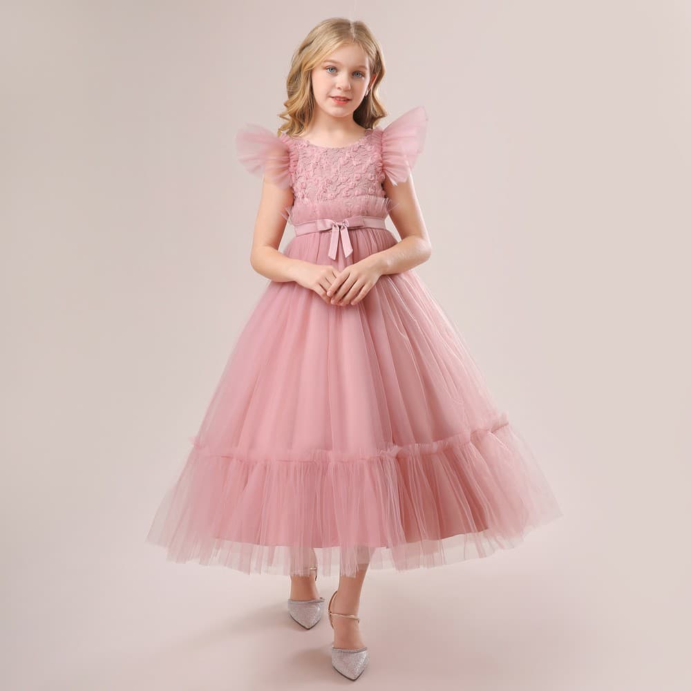 European and American new girls' dresses, long skirts, flying sleeves, tulle dresses, wedding dresses, flower girl dresses, princess dresses, European and American style