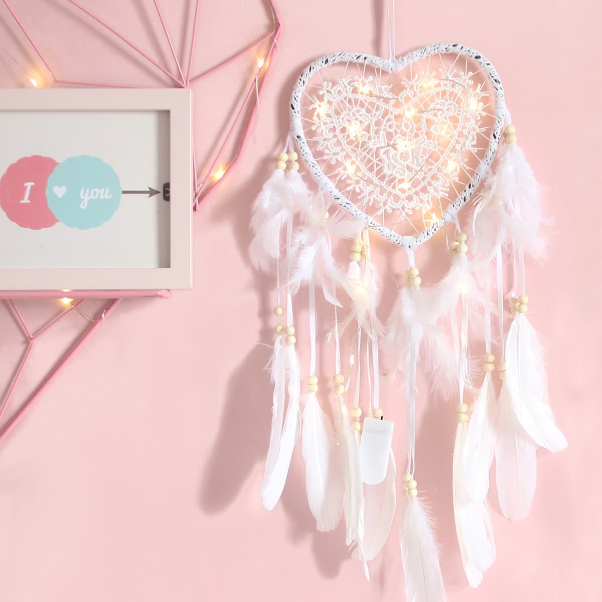 Nordic Style Handmade Woven Heart-shaped Dream Catcher Wall Decorations For Wedding Backdrop Girls Bedroom Hanging Ornaments