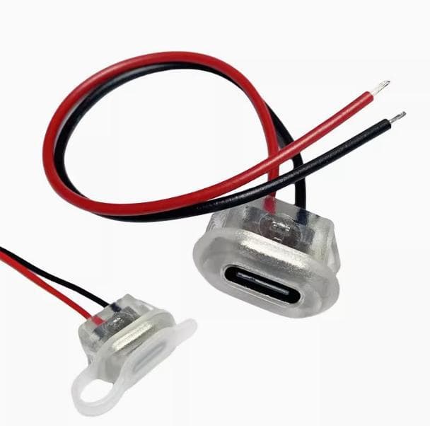 Type-C 2P glue-injection straight-press female connector, transparent with LED, oval charging port, for automotive and electric vehicle connectors