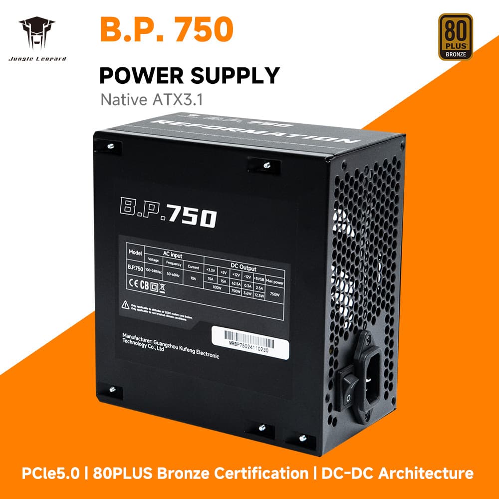 Jungle Leopard BP750 Wide Range 80 PLUS Bronze Certified Desktop 750W Gaming ATX Silent Power Supply