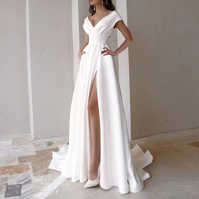 Evening dress 2026 cross-border chest-wrapped ruffled red black and white mid-waist solid color temperament commuter long skirt dress