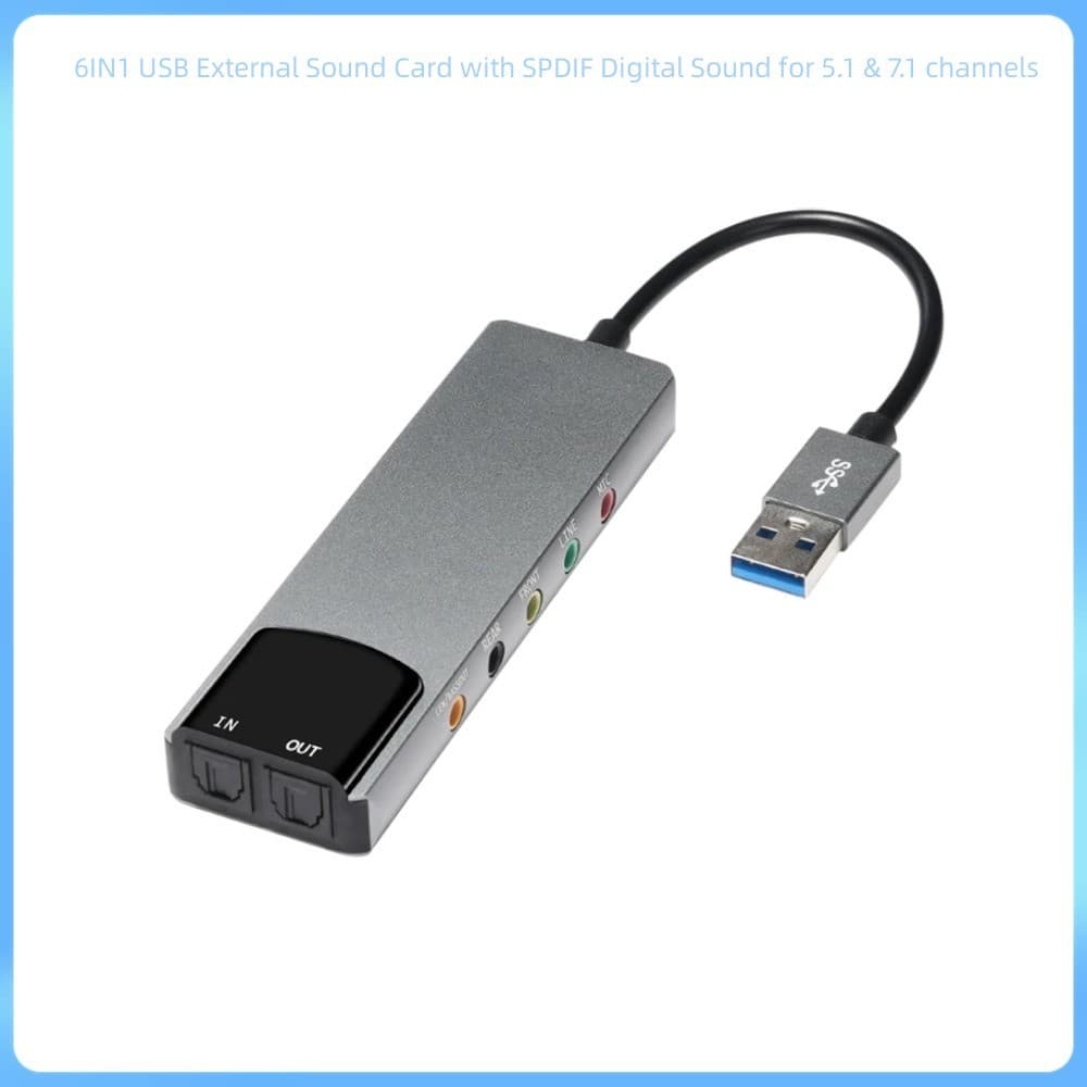 New USB External Optical Sound Card Mixer 6-in-1 USB Sound Card
