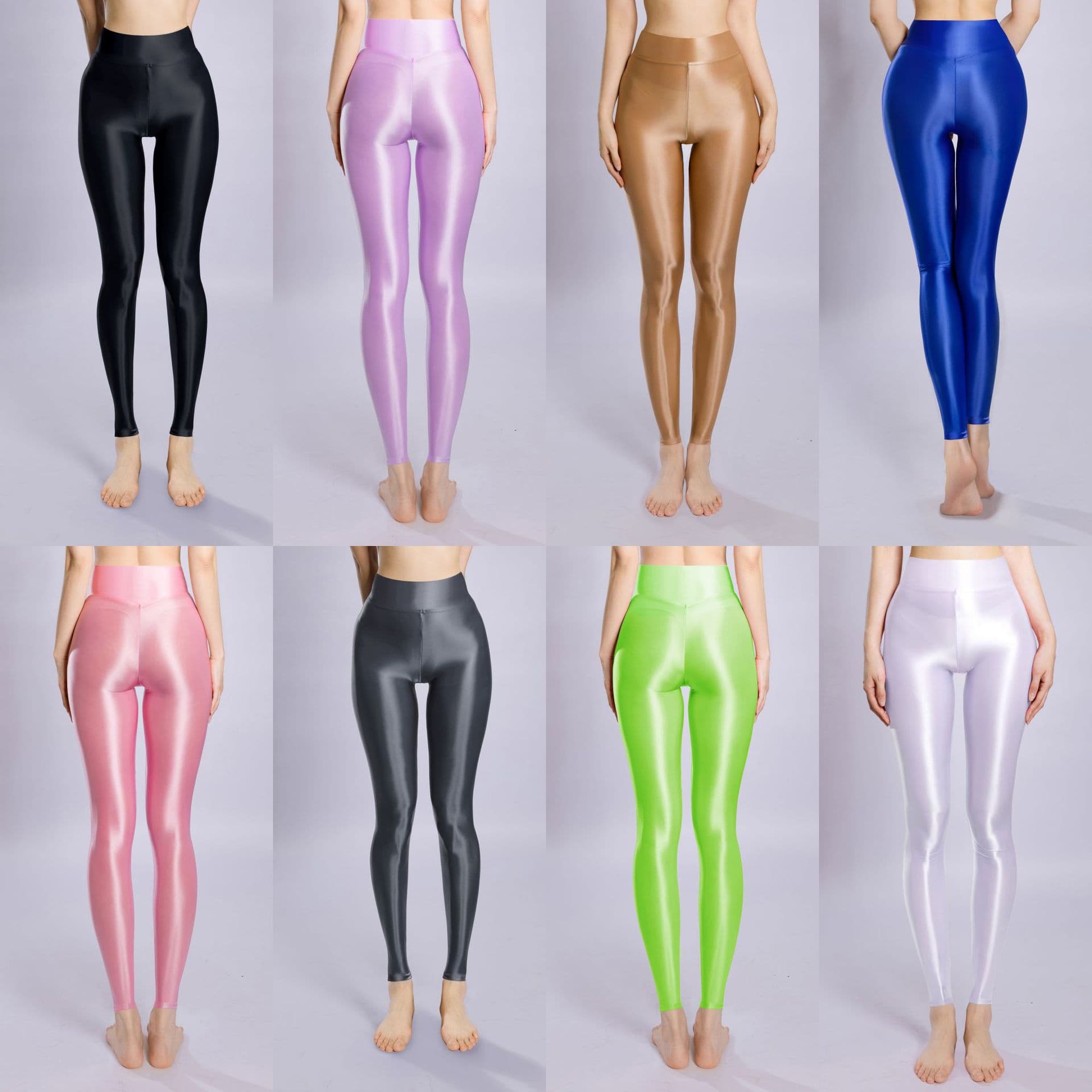 High-Waist High-Stretch Glossy Silky Plus Size Footed Pants Fitness Peach Butt Sexy Sheer Thin Breathable 7121