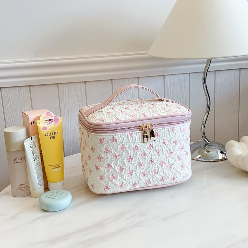 New Summer Pastoral Fresh Large Capacity Handheld Cosmetic Bag Versatile Portable Bowknot Toiletry Storage Bag