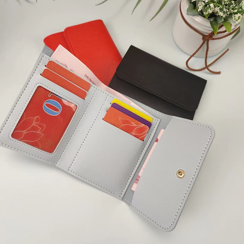 Simple Cropped Women's Wallet Student Ticket Clip Multi-function Card Holder Coin Purse Tri-fold Ultra-thin Glossy Wallet