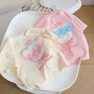 Girls' Cartoon Pure Cotton Short Sleeve 2026 Summer New 3D Bear Toddler Stylish Sweet T-Shirt Wholesale