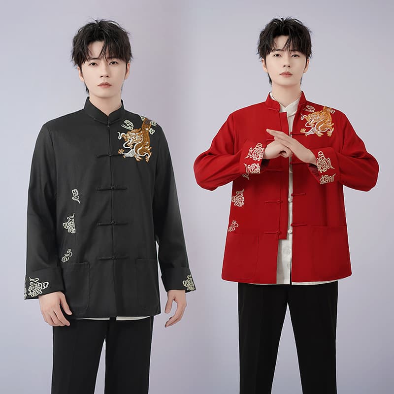 2025 Spring Autumn New Tang Suit Men's Shirt Set Long Sleeve Middle-aged and Elderly Tai Chi Suit Chinese Style Morning Exercise Performance Wholesale