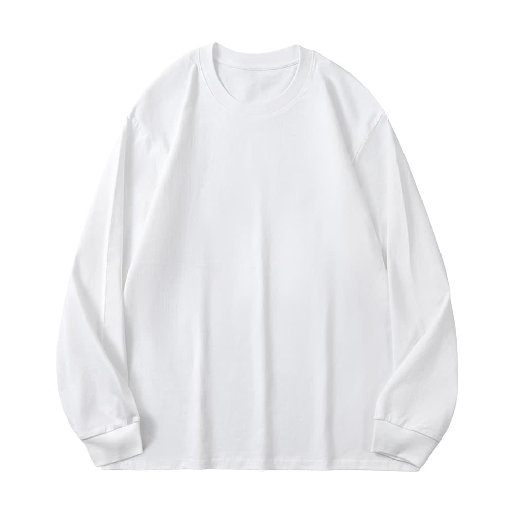 230g Oversized Cotton Ribbed Cuff Long Sleeve Round Neck T-Shirt Couple Culture Shirt Workwear Trendy Brand Custom