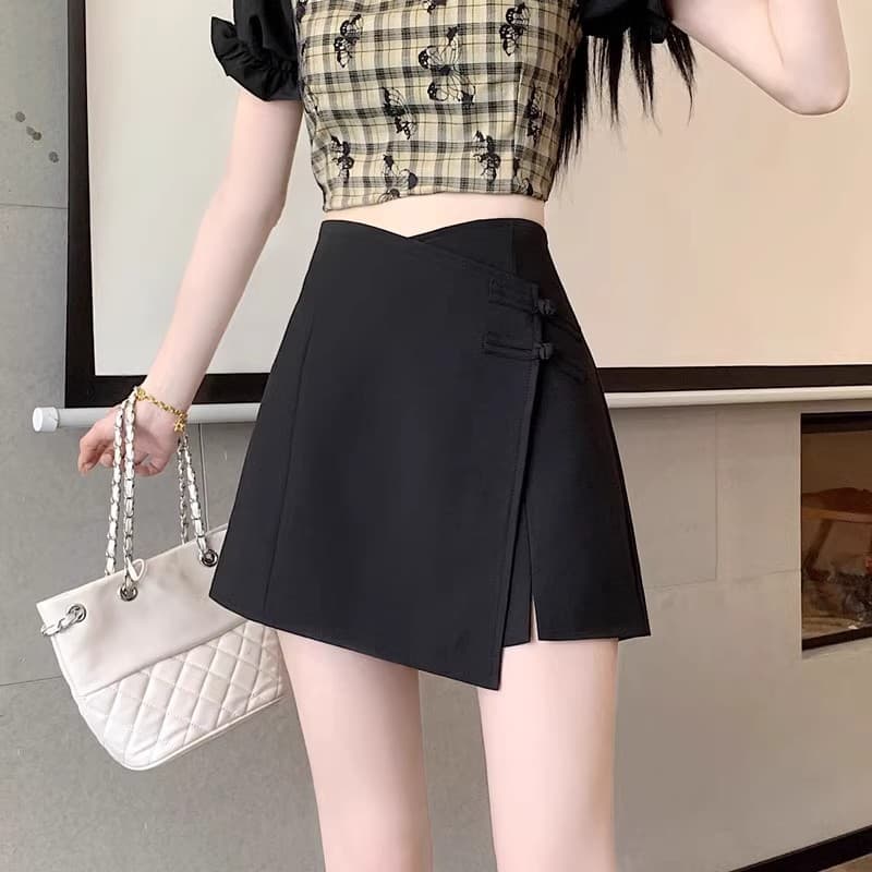 Designer Irregular Suit Skirt for Women Spring Summer 2026 New Style, High-Waist Wrap Button Anti-Exposure Bodycon Short Skirt Pants