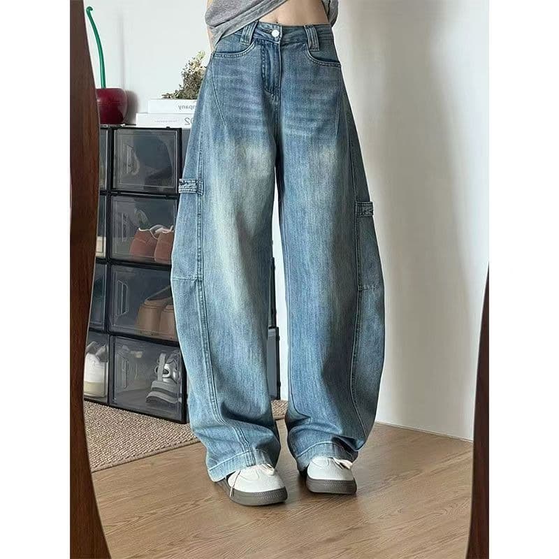Vintage Blue Wide Leg Jeans for Women 2026 Spring Summer New Slimming Fitted Loose Versatile Trendy Straight Leg Pants