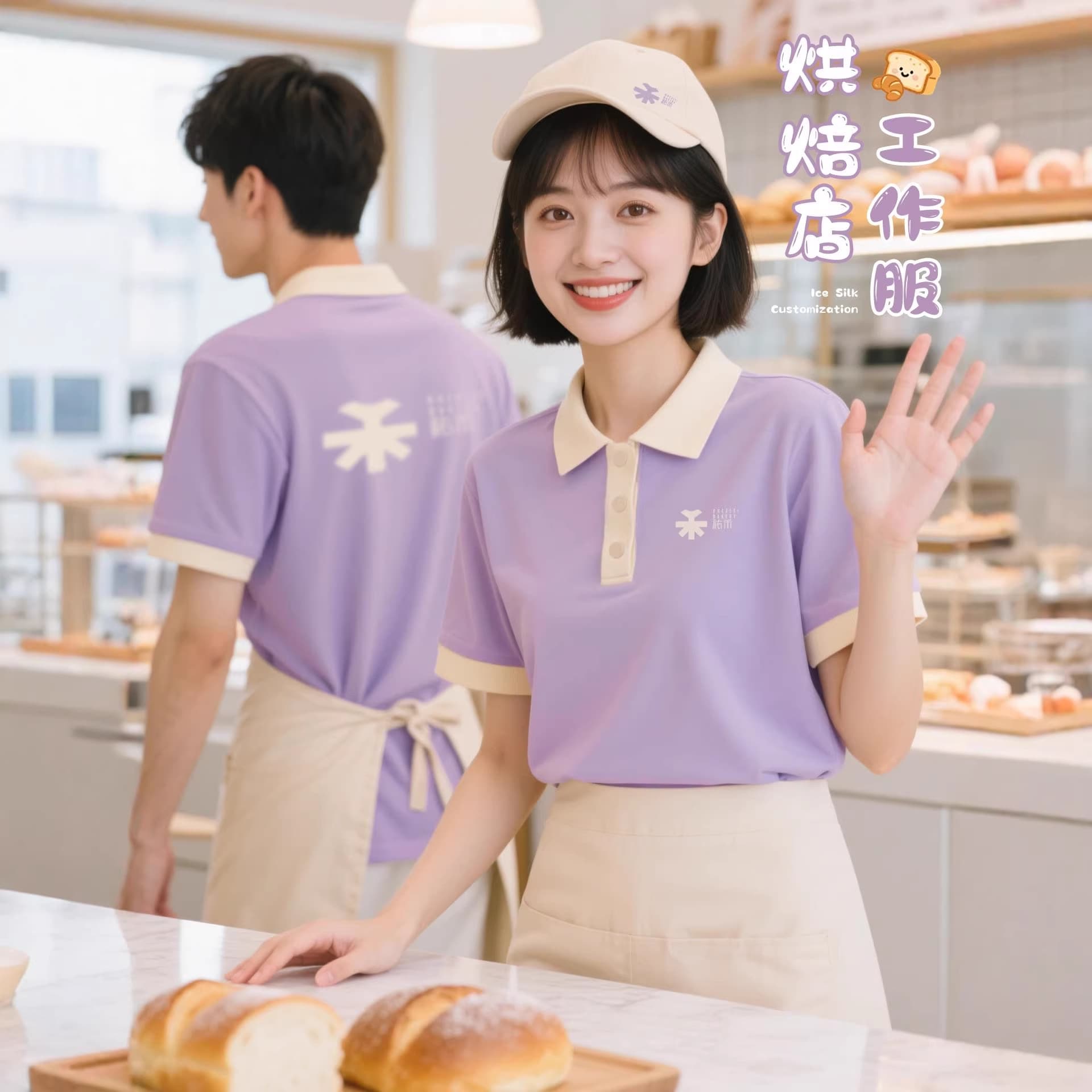 Custom Short-Sleeve Polo Shirt for Restaurant Uniforms with Logo Printing, for Cake Shops, Bakeries, Milk Tea Shops, Waitstaff, Turn-Down Collar T-Shirt