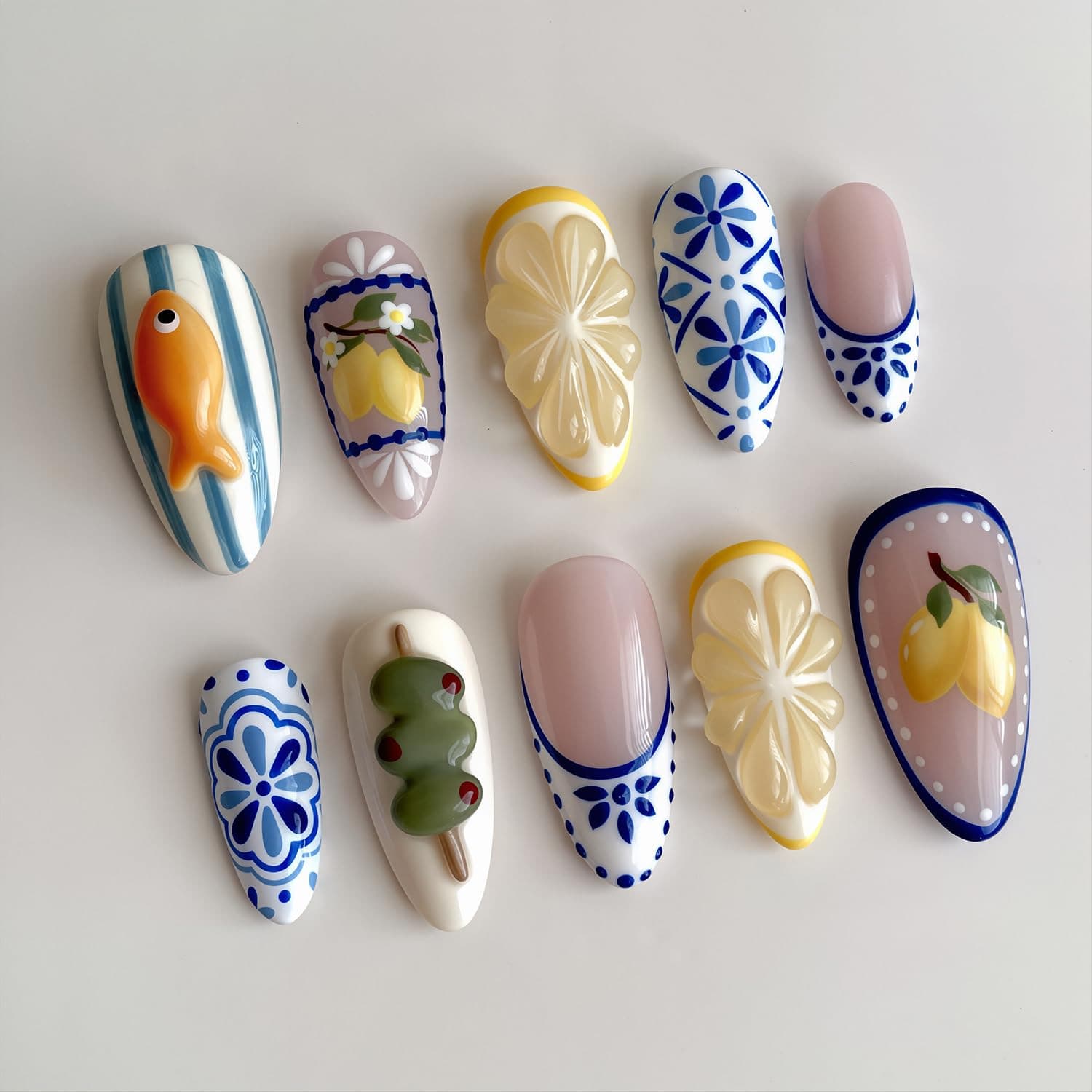 Medium Almond Press-On Nails Blush Summer Fresh 3D Colorful Fruit Cute INS Western Style Cross-Border Hot Sale