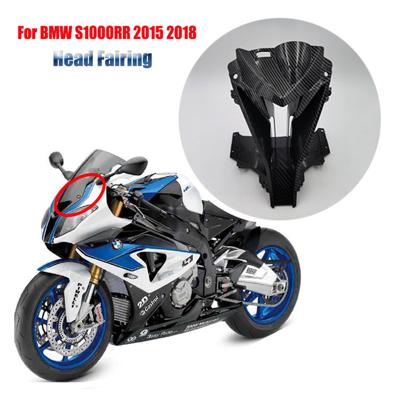 For BMW S1000RR 2015-2018 Carbon Fiber Front Gas Stamped Headlight Fairing