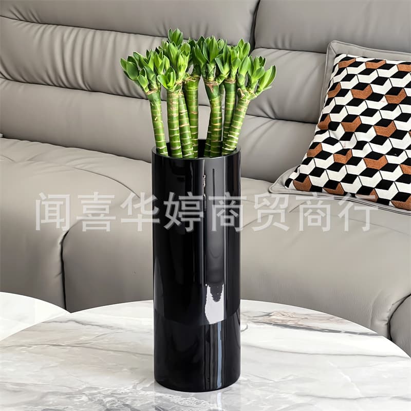 Large Black Glass Vase for Dragon Willow and Nandina, Extra Large 50x40cm Decorative Piece for Living Room Flower Arrangement