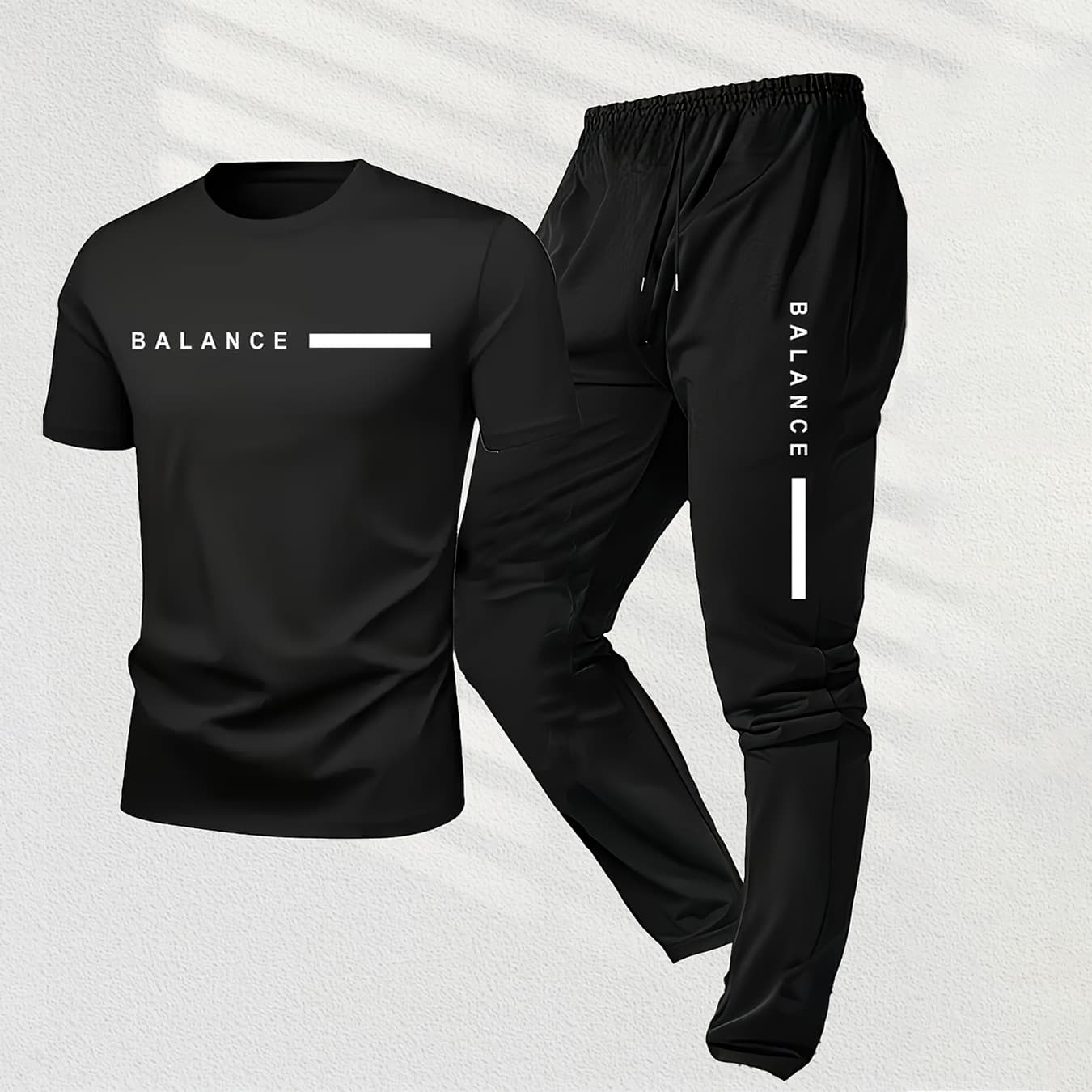 Men's Athletic Short Sleeve Top with Long Pants, Slim Fit Breathable Casual 9-Length Pants, Summer Fashion, Clearance Stock