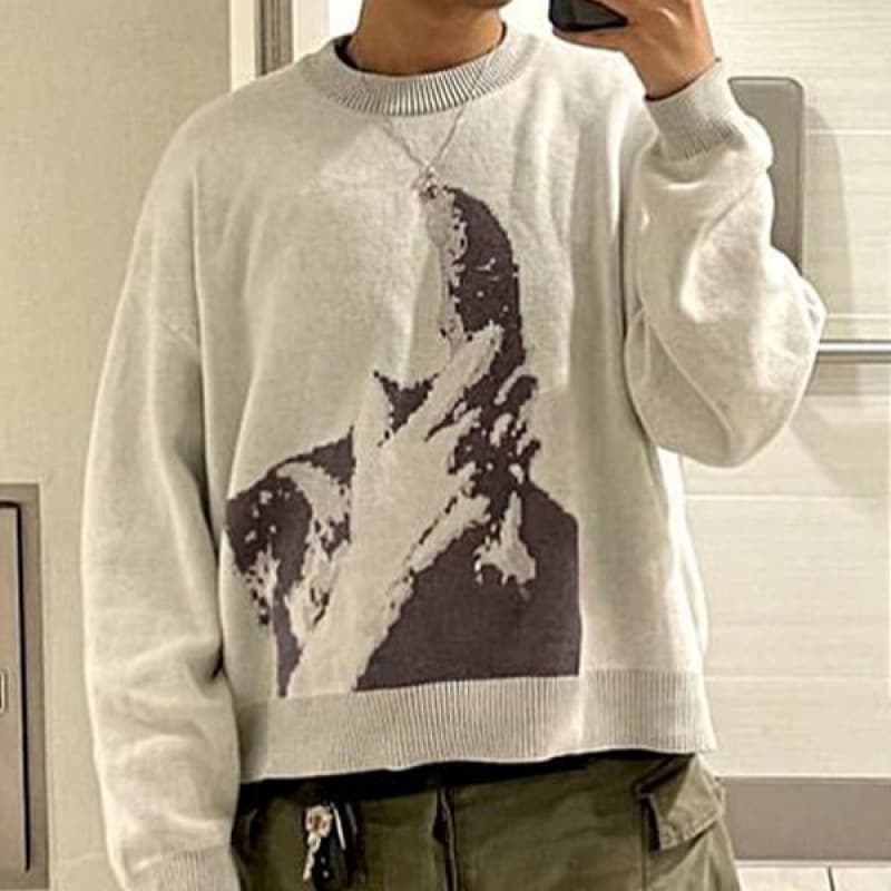 2025 New Trendy Unisex Fall/Winter Graphic Print Pullover Crew Neck Loose Knit Sweater
