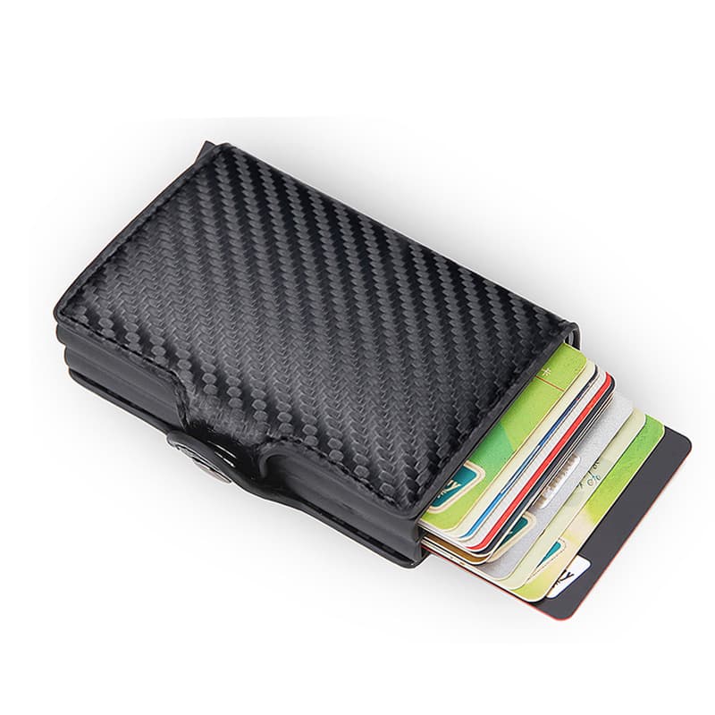 Double Box Metal Automatic Card Holder Wallet Aluminum Alloy Carbon Fiber Card Clip Pop-up Holder Compact Case