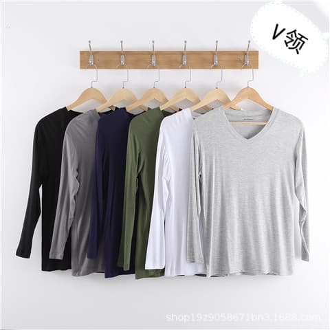 Men's Modal Autumn Thin Top V-Neck Long Sleeve Plus Size Base Layer, Summer Air Conditioning Shirt, Available for Drop Shipping Wholesale