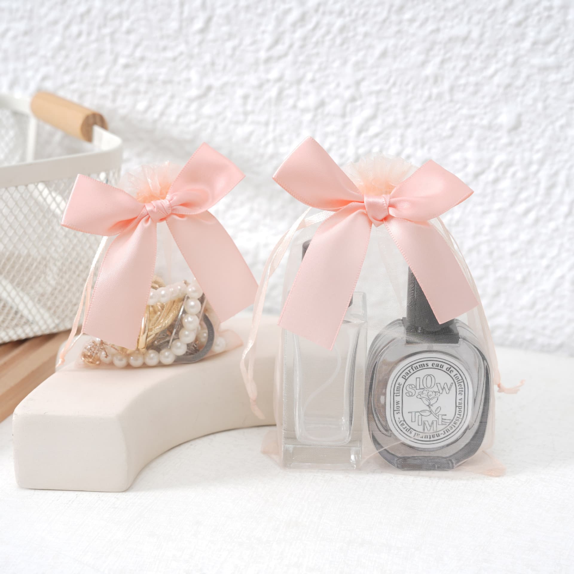 Ins Style Mesh Bag Birthday Lipstick Cosmetics Gift Bag Ribbon Bow Gift Bag Candy Gift Bag