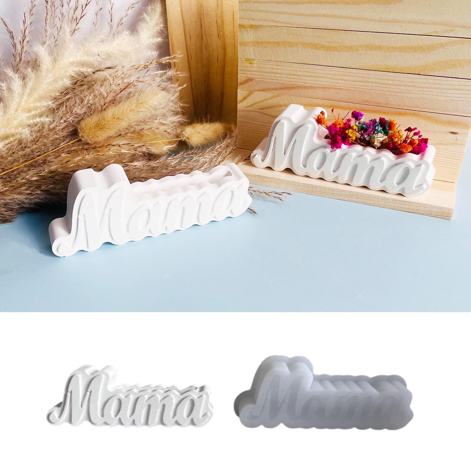 Mama Flower Vase Silicone Mold Mother's Day Gift Vase Plaster Mold Creative Business Card Holder Epoxy Resin Mold