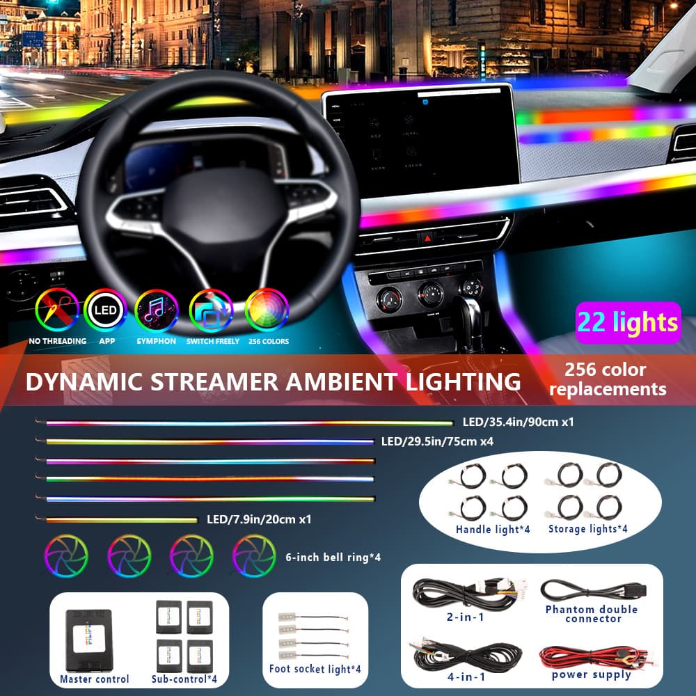 Interior Car LED Strip, RGB Ambient Lighting Kit, Universal Acrylic Car Interior Light