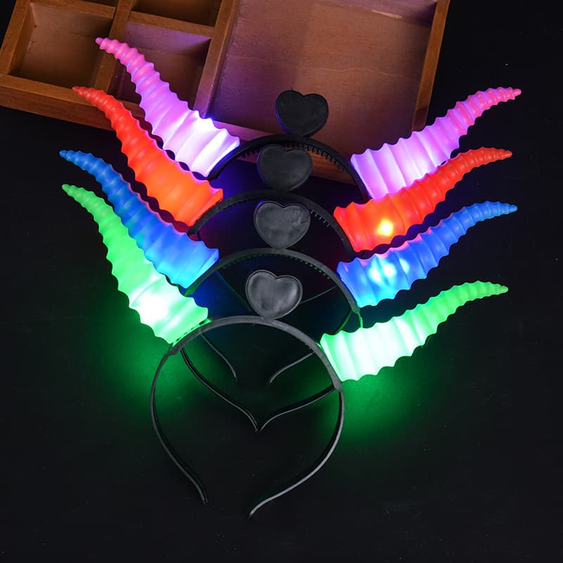 Horn Headbands with Flash Flower and Bow Designs for Children's Toys and Halloween Wholesale