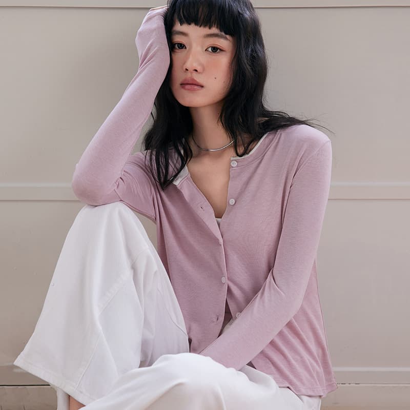 Spring/Summer Tencel Wool Button Cardigan for Women, New Lyocell Versatile Open-Front Slim-Fit Long-Sleeve Knit Top
