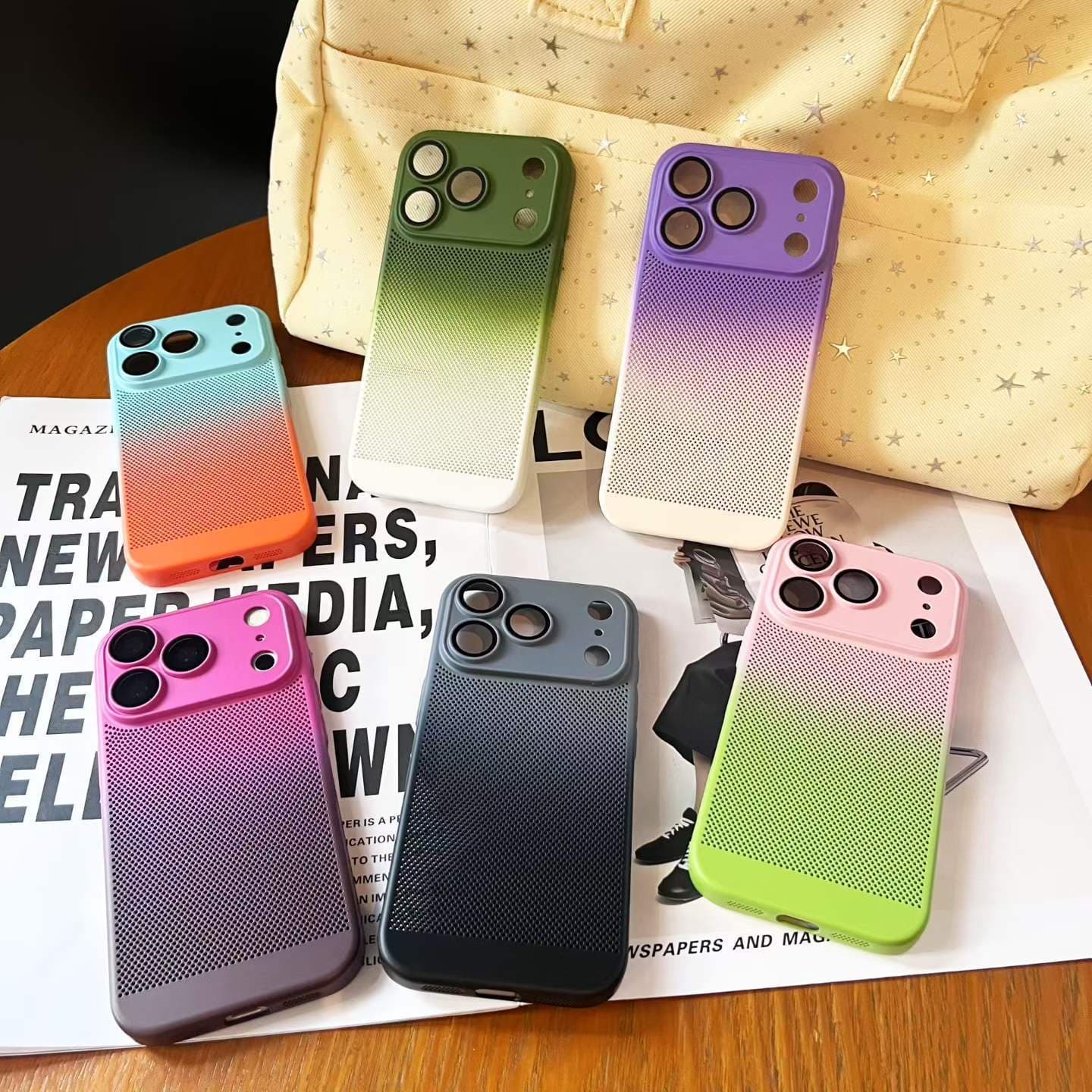 Suitable for iPhone 17 Macaron Contrast Color Mesh Cooling Phone Case Apple 16 Lightweight Large Window Protective Case 15