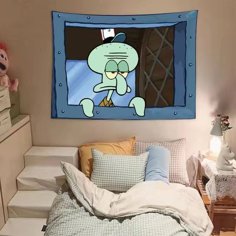 SpongeBob Cartoon Hanging Cloth Decorative Fabric Living Room Bedroom Children's Room Squidward Background Cloth Dorm Bedroom Anime