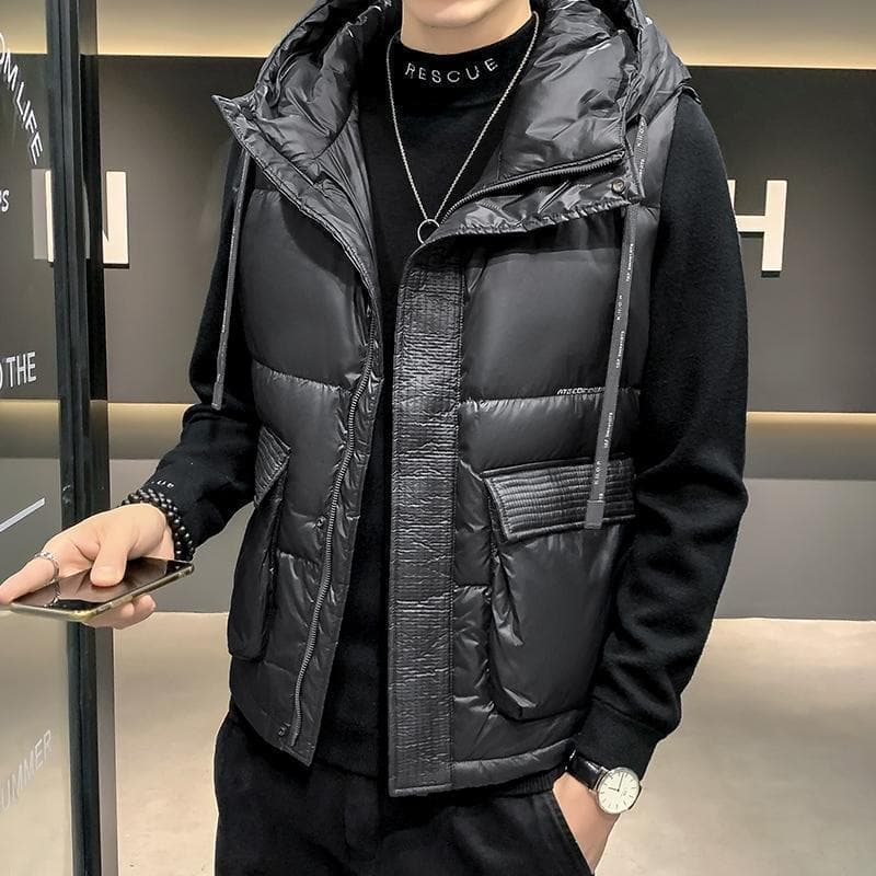 Down Vest Men 2025 New Style Spring/Autumn/Winter Hooded Lightweight Tank Trendy Hot Selling Vest Waistcoat Cotton