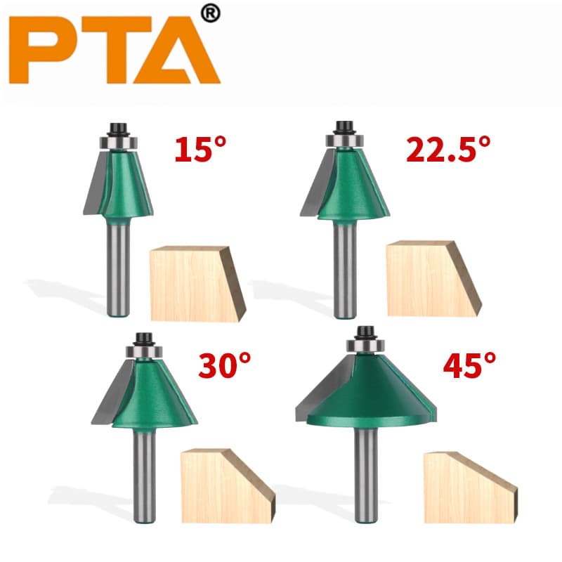 Bevel Edge Router Bit 4-Piece Set Multi-Angle Joinery Carbide Milling Cutter Chamfer Trim Router Engraving Bit Woodworking
