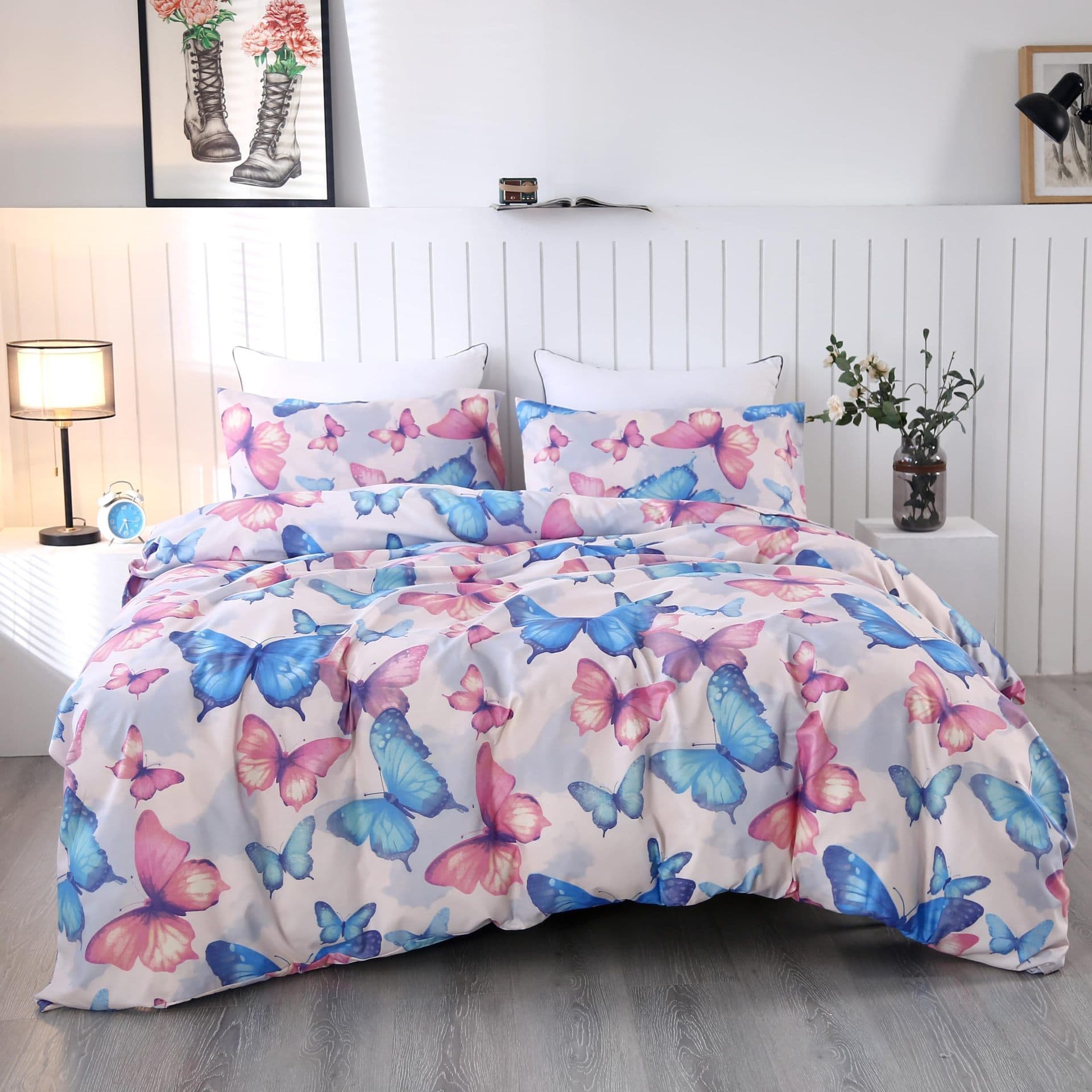 Cute Butterfly Duvet Cover Soft Double Bed 3-Piece Set with Zipper Closure Kit Amazon Bedding Wholesale