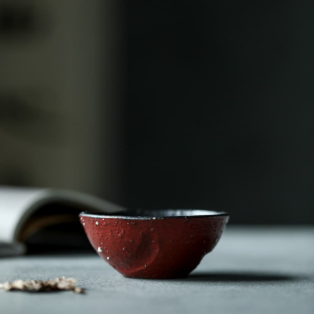 Pearl Cup - Palace Red Slip Decoration, Small Foot Tea Cup, Crackle Glaze, Pure Handmade Japanese Tea Ware, Solid Color, 80ml