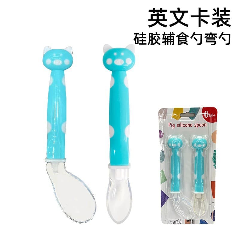 Baby spoon, baby eating spoon, straight spoon, curved spoon, silicone soft head spoon, toddler learning eating training curved spoon