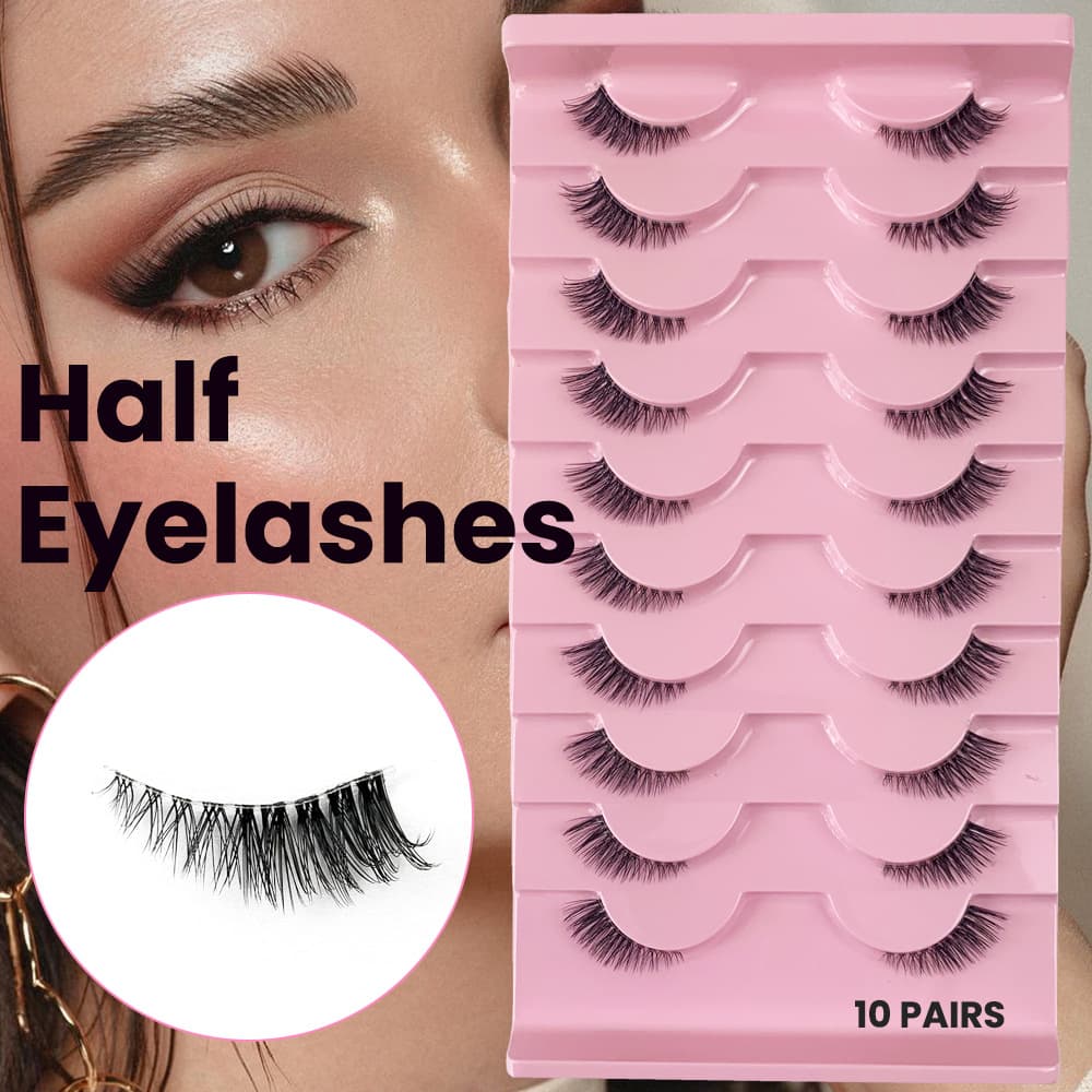 Europe and USA Fox Oblique Fly False Eyelashes Half Eyelashes Thick Curly Synthetic Fiber 10 Pairs Cross-Border Wholesale