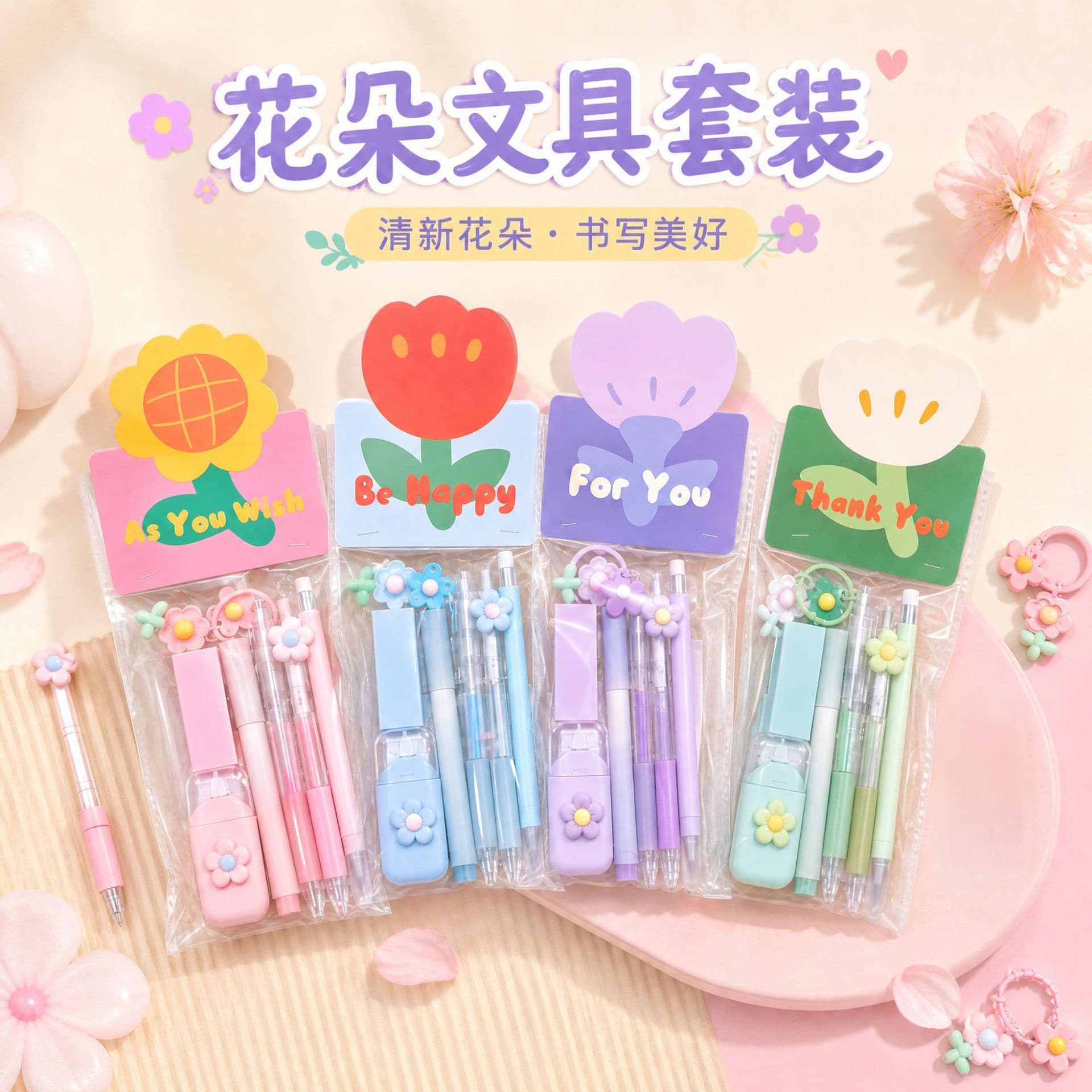 Creative Cartoon Flower Stationery Set Student Cute Stationery Start-of-Term Gift Pack Final Student Rewards Wholesale