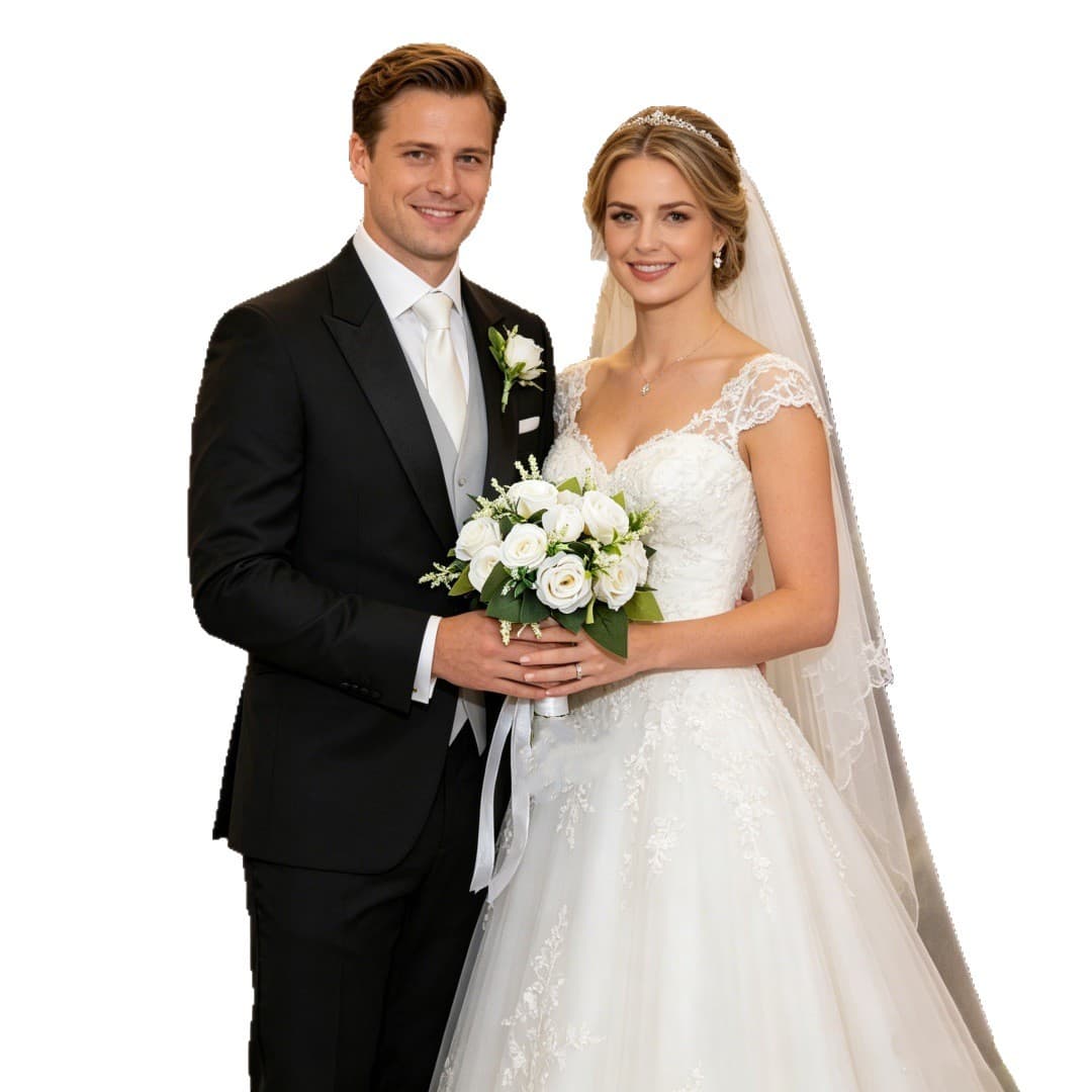 The bride held a bouquet of artificial white roses for the wedding