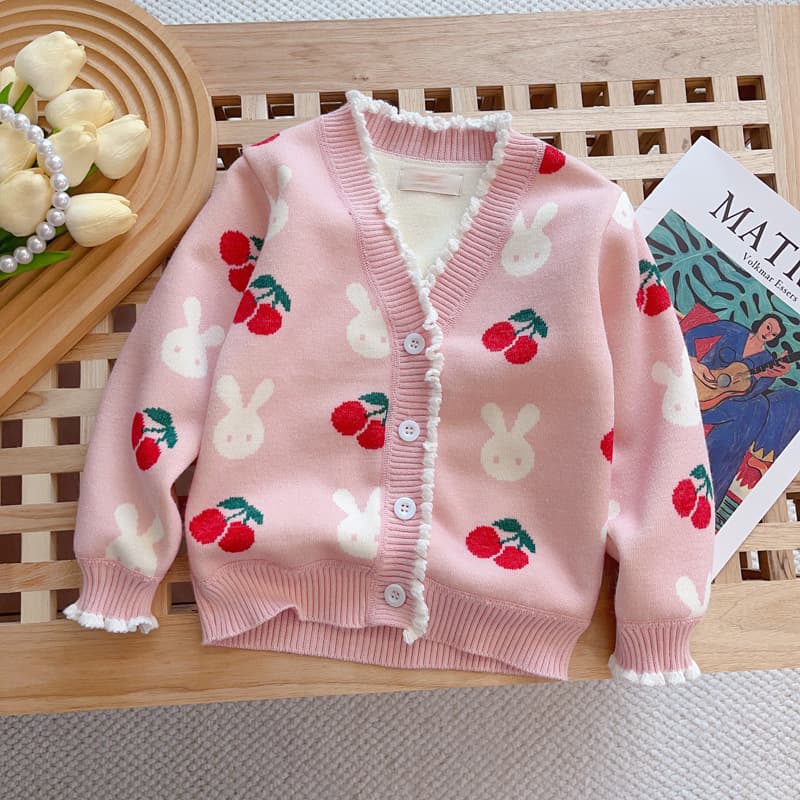 Girls' Knit Cardigan Autumn Collection, Children's Chunky Knit Jacket with Petit-Chic Style
