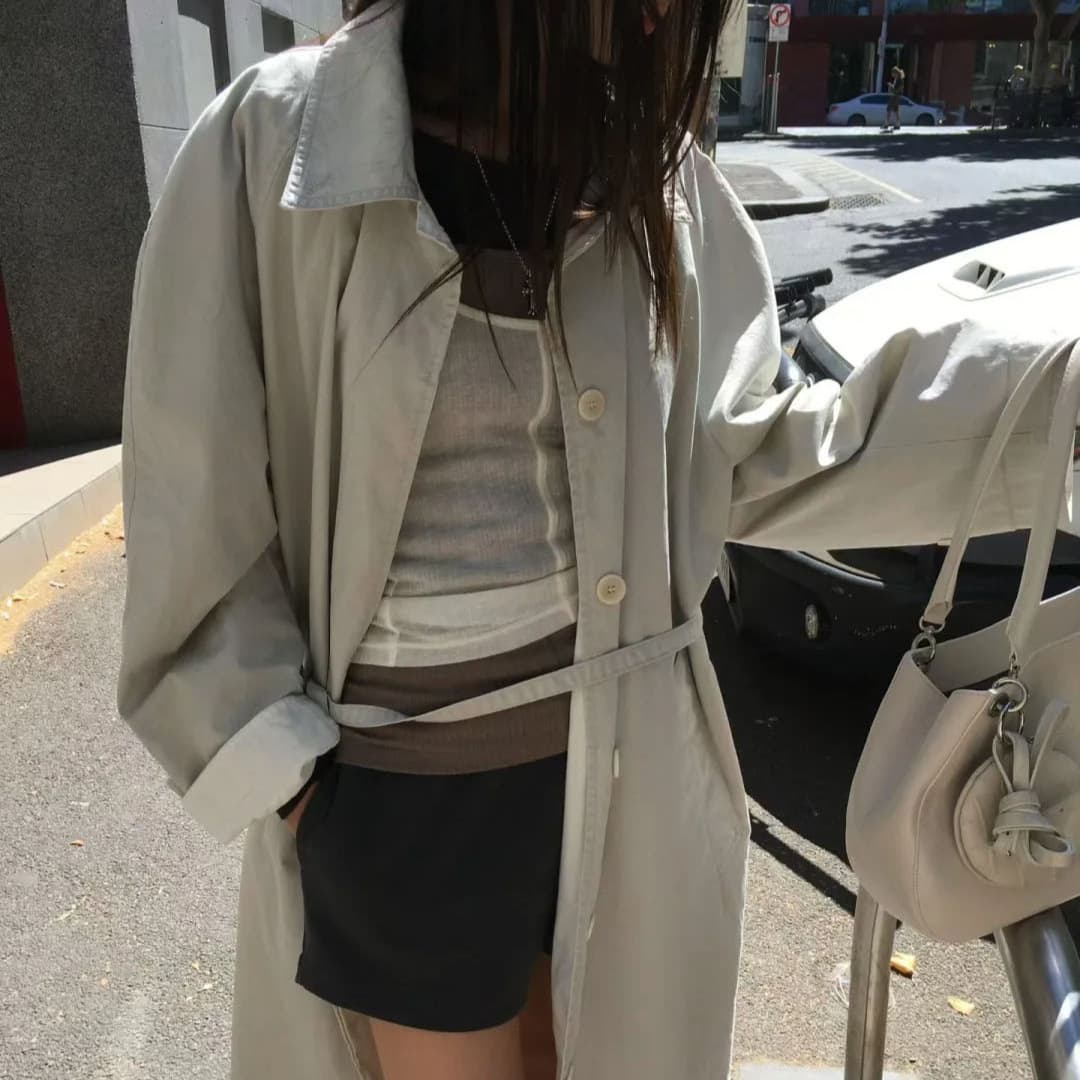 In Stock 2026 Spring New Korean Dongdaemun th*br*athe Loose Notch Lapel Single-Breasted Long Trench Coat