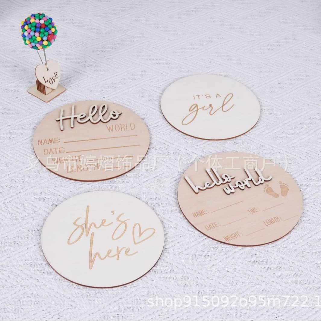 Cross-border wooden baby birth sign baby growth souvenir wood chips newborn photography props round wood chips