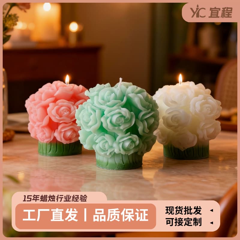 New Valentine's Day Rose Scented Candle Bouquet Shape Paraffin Candle Holiday Souvenir Flower Basket Candle