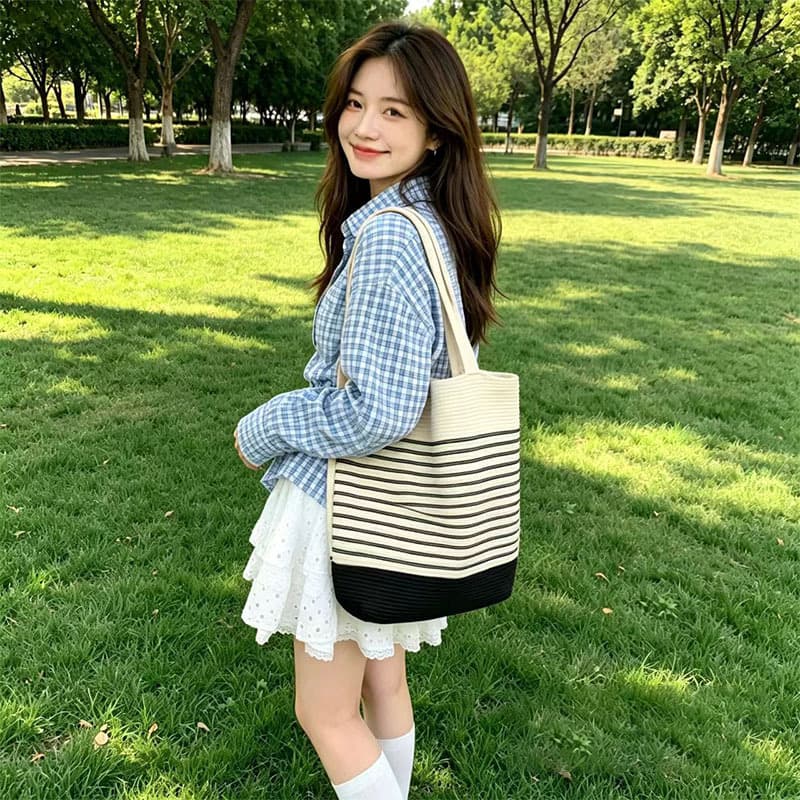 French Style Large Capacity Summer Bag, Lazy Casual Woven Large Tote Bag, Beach Vacation Style Beach Bag
